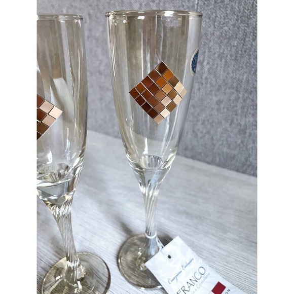 80's Champagne Wine Flutes Franco NWT EMBELLISHED PAIR Wedding Bride Groom Party - Picture 6 of 6